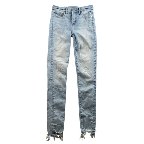 American Eagle Womens The Lu(X)e Jeans Size 2 Long Distressed Hem Skinny Casual - Picture 1 of 10
